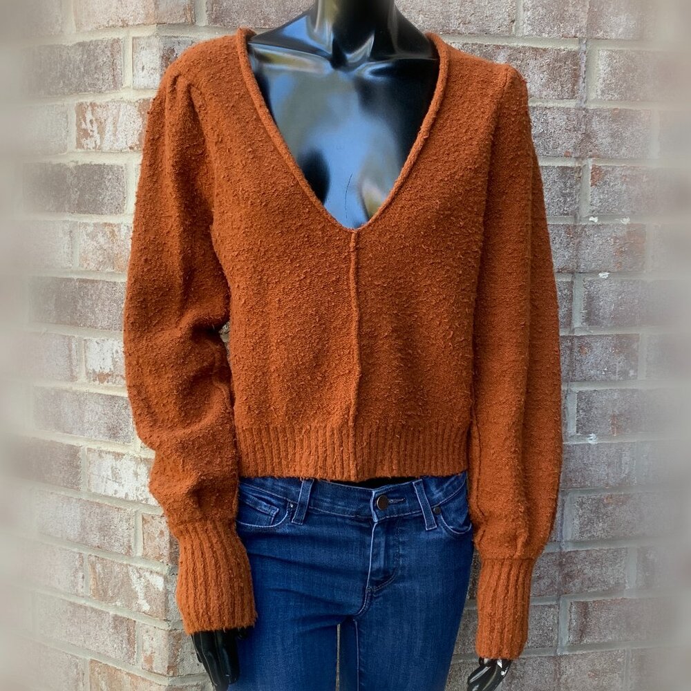 Free People Burnt Orange Long Sleeve V-Neck Sweater SzXS - Picture 3 of 15
